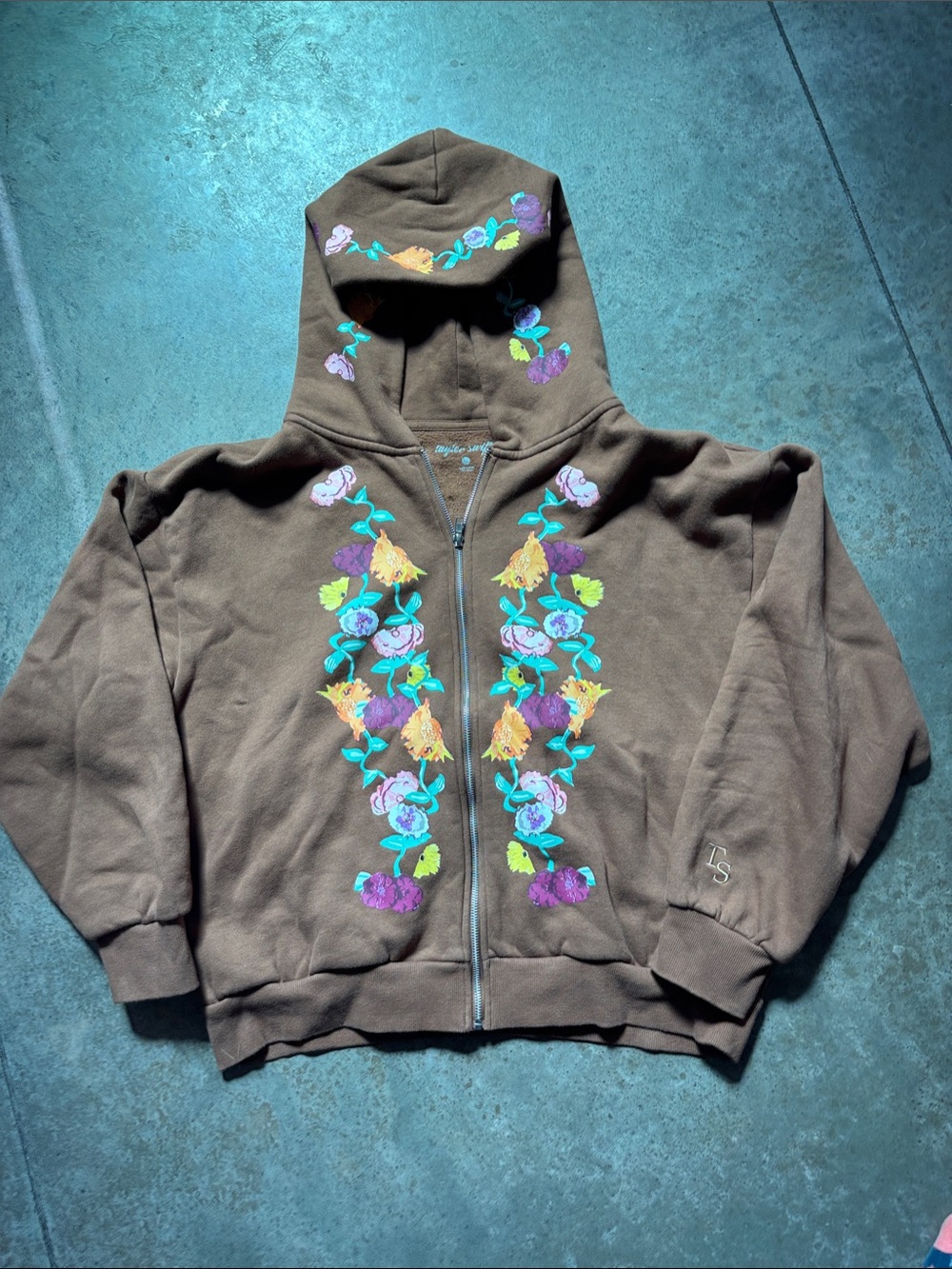 Taylor Swift Brown Zip Hoodie Eras Tour Piano Floral Floral